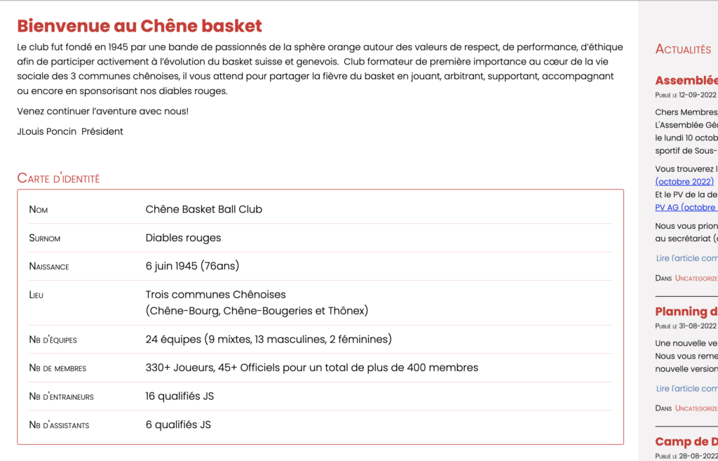 chenebbc.ch - Avant refonte